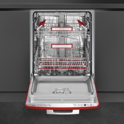 24" SMEG 50's Style Under Counter Built-in Dishwasher in Red - STU2FABRD2