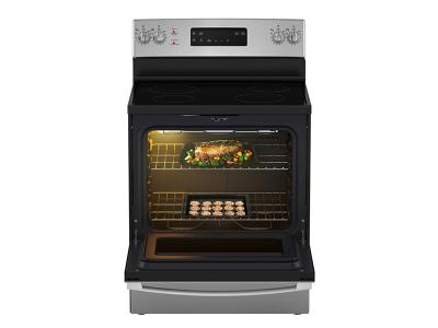 30"  GE 5.0 Cu. Ft. Freestanding Electric Self Cleaning Range with Hi - Lo Broil Dual Bake Element and Storage Drawer - JCB630SVSS