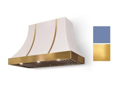 48" AGA Cascade Concave Wall Mount Hood with Carnaby Blue and Polished Brass Trim - AH4830CAC-CBB-PB