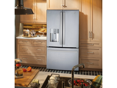 33" GE Profile 17.5 Cu.Ft. Counter-Depth Bottom Mount French-Door Refrigerator with External Ice and Water Dispenser - PYE18HYRCFS