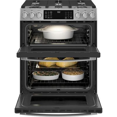 30" GE Profile Slide-In Double Oven Gas Range With Wifi In Stainless Steel - PCGS960YPFS