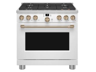 36" Café 6.2 Cu. Ft. Smart All Gas Commercial-Style Range With 6 Sealed Burners In Matte White - CGY366P4TW2