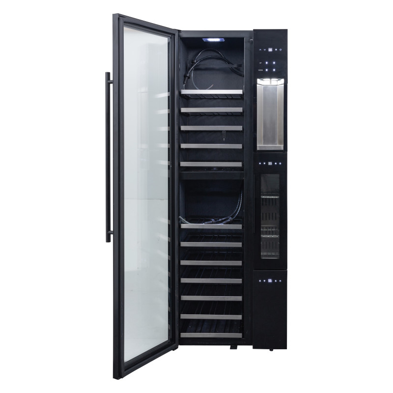 Sapphire Triple Zone Wine Dispensing Tower In Designer Black Glass Finish - SW643TZBLK