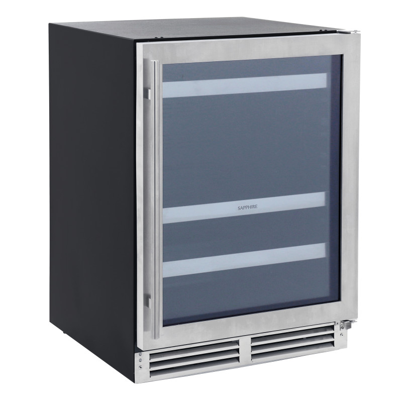 24" Sapphire Series 3 Indoor/Outdoor Beverage Center in Panel Ready Stainless Steel Frame Glass Door - SBC243SSPR