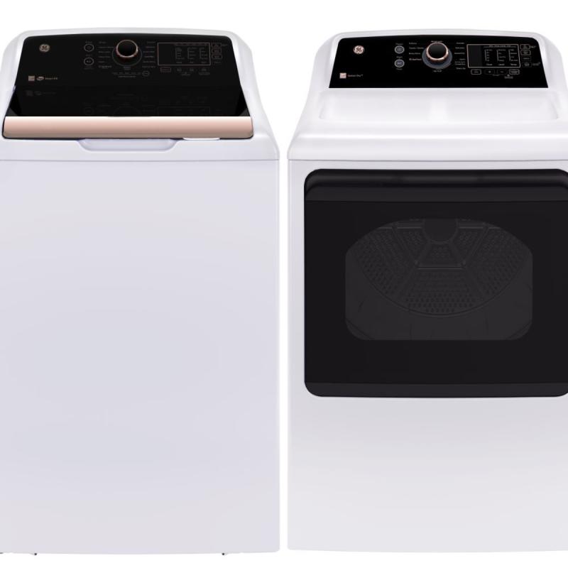 27" GE 7.4 Cu. Ft. Top Load Electric Dryer in White And Rosegold - GTD69EBPYWR