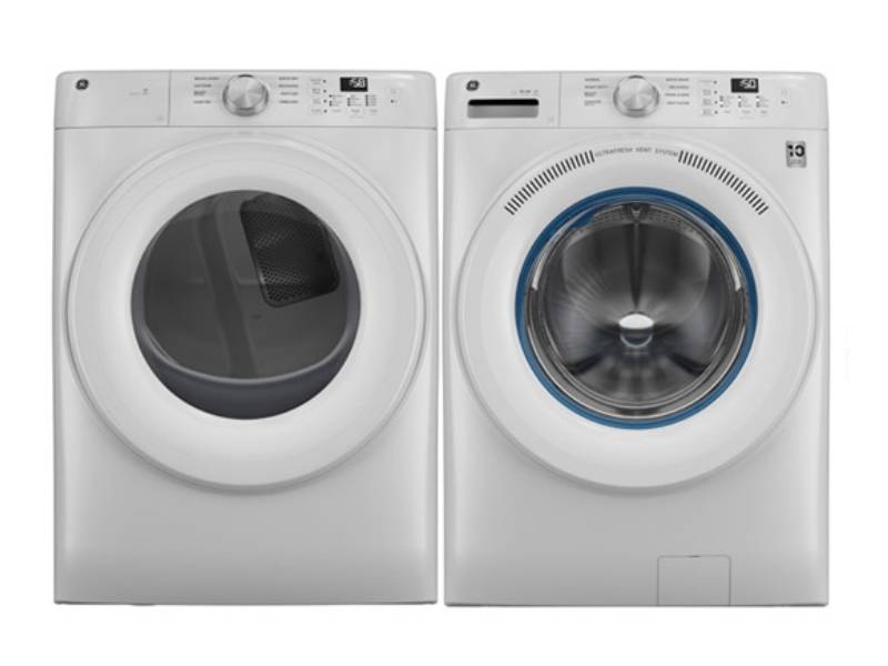 28" GE 5.3 Cu. Ft. Front Load Washer and 7.8 Cu. Ft. Electric Dryer - GFW350SSYWW-GFD35ESMYWW