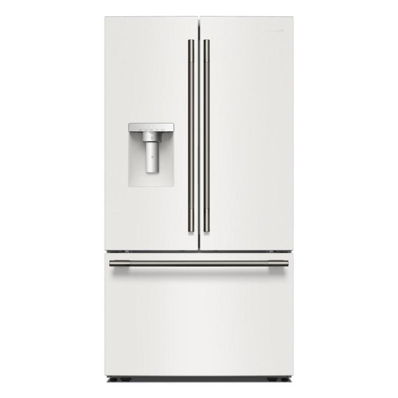 36" Kitchenaid 30 Cu. Ft. French Door Refrigerator with Exterior Water and Ice Dispenser and Wood-Look Sliding Tray in Porcelain White - KRFF436SPL