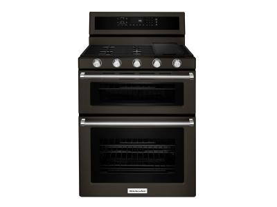 30" KitchenAid 6 Cu. Ft. Double Oven Convection Gas Range With 5 Burner - KFGD500EBS