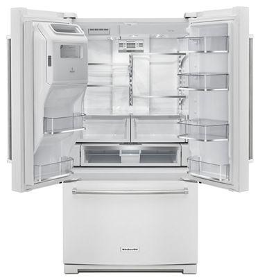 36" KitchenAid 26.8 cu. ft. Standard Depth French Door Refrigerator with Exterior Ice and Water-KRFF507HWH