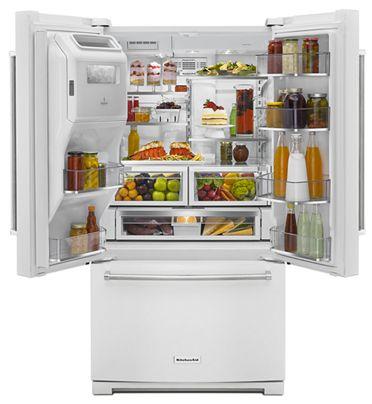36" KitchenAid 26.8 cu. ft. Standard Depth French Door Refrigerator with Exterior Ice and Water-KRFF507HWH